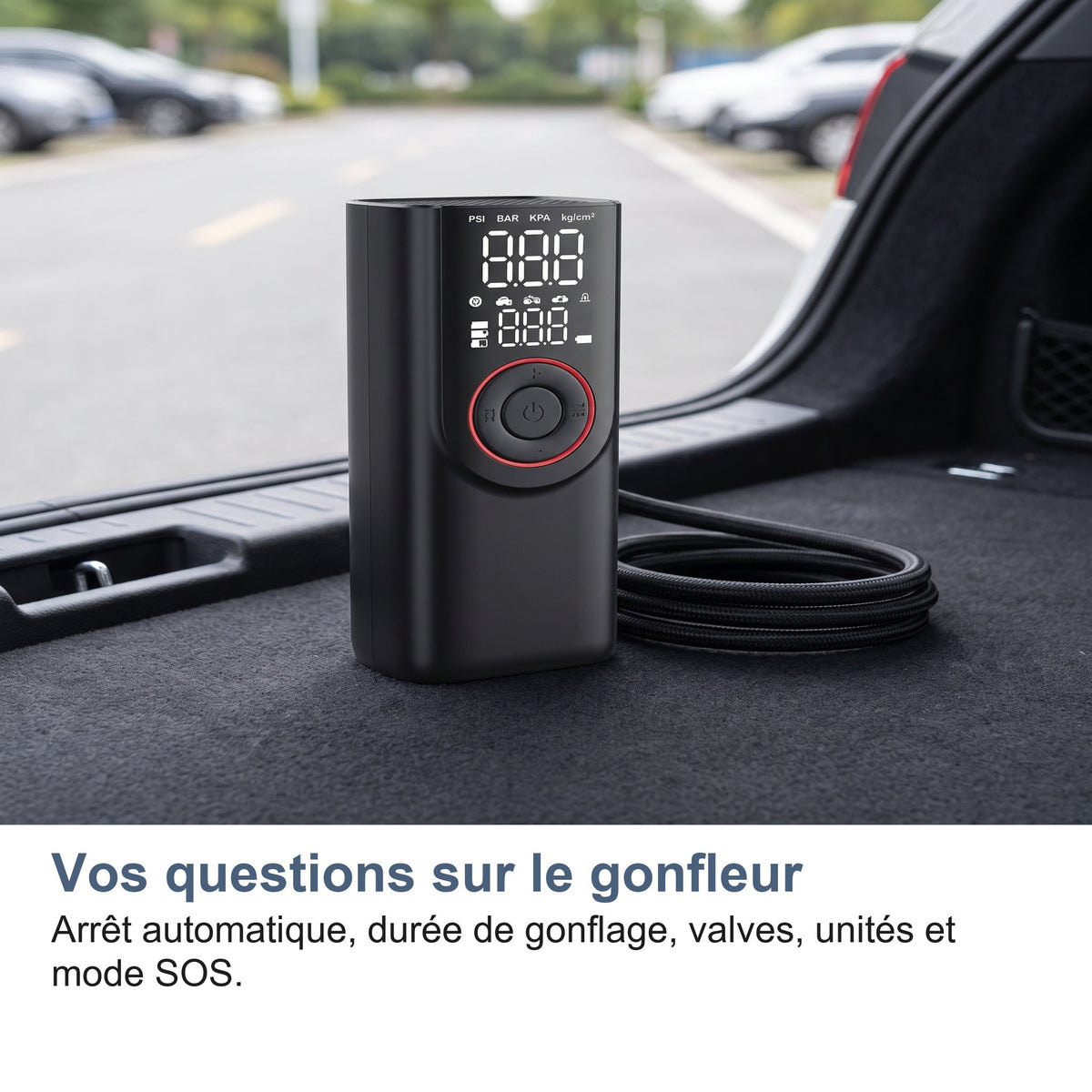 Gonfleur Pneu Voiture Sans Fil 150 PSI, Batterie 6000 mAh et Arrêt Auto