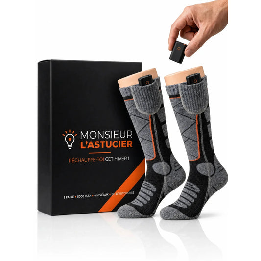Coffret Monsieur l'Astucier des chaussettes chauffantes avec la paire et une batterie