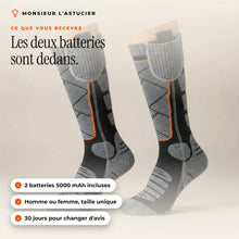 Paire de chaussettes chauffantes : 2 batteries 5000 mAh incluses, homme ou femme