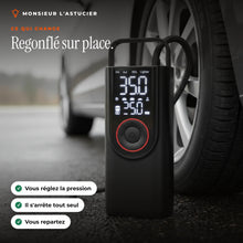 Gonfleur sans fil visse sur la valve d'un pneu, pression reglee et arret automatique