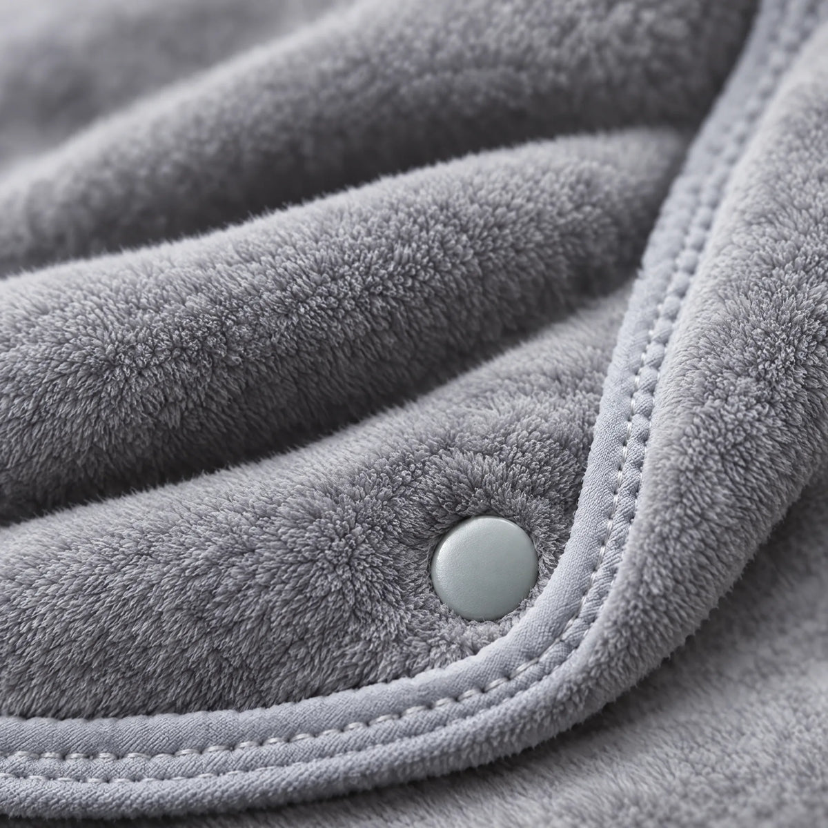 Détail du tissu en peluche douce et d'un bouton pression