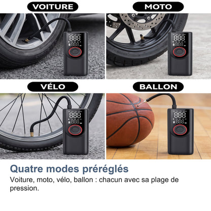 Gonfleur Pneu Voiture Sans Fil 150 PSI, Batterie 6000 mAh et Arrêt Auto