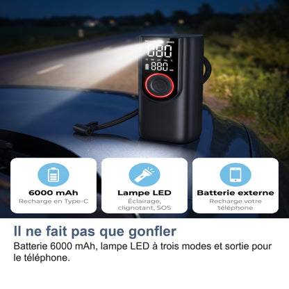 Gonfleur Pneu Voiture Sans Fil 150 PSI, Batterie 6000 mAh et Arrêt Auto