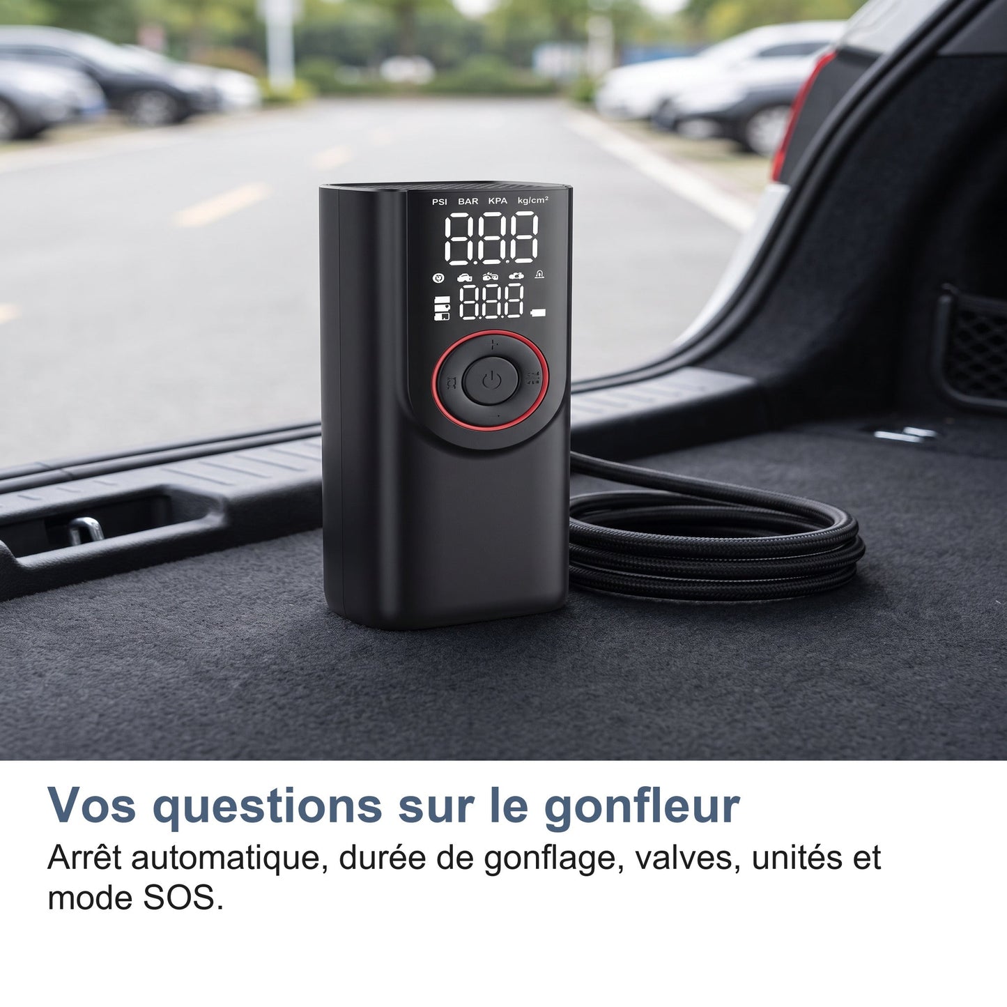 Gonfleur Pneu Voiture Sans Fil 150 PSI, Batterie 6000 mAh et Arrêt Auto