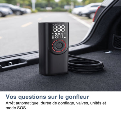 Gonfleur Pneu Voiture Sans Fil 150 PSI, Batterie 6000 mAh et Arrêt Auto