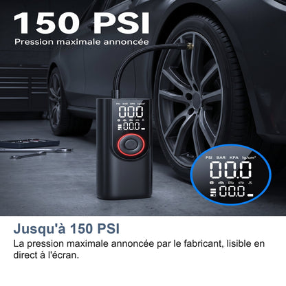 Gonfleur Pneu Voiture Sans Fil 150 PSI, Batterie 6000 mAh et Arrêt Auto