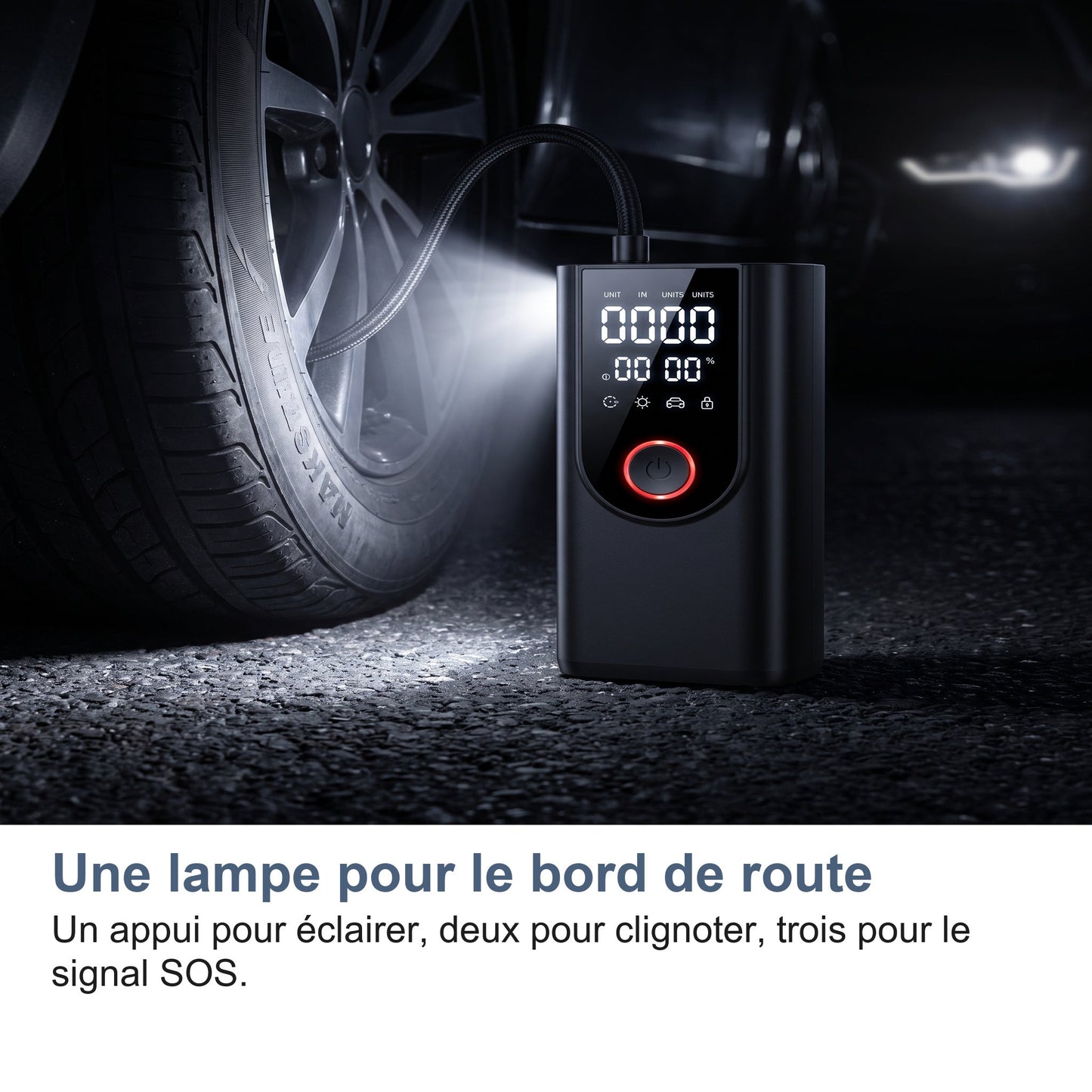 Gonfleur Pneu Voiture Sans Fil 150 PSI, Batterie 6000 mAh et Arrêt Auto
