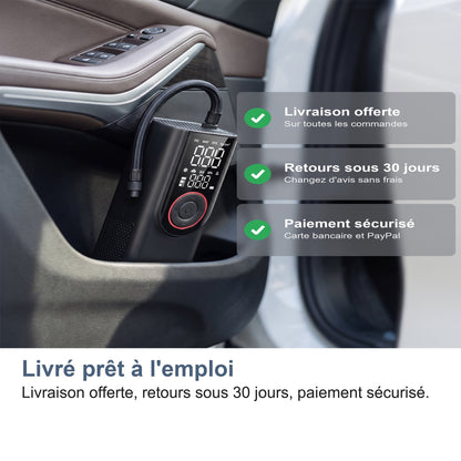 Gonfleur Pneu Voiture Sans Fil 150 PSI, Batterie 6000 mAh et Arrêt Auto