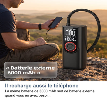 Gonfleur Pneu Voiture Sans Fil 150 PSI, Batterie 6000 mAh et Arrêt Auto